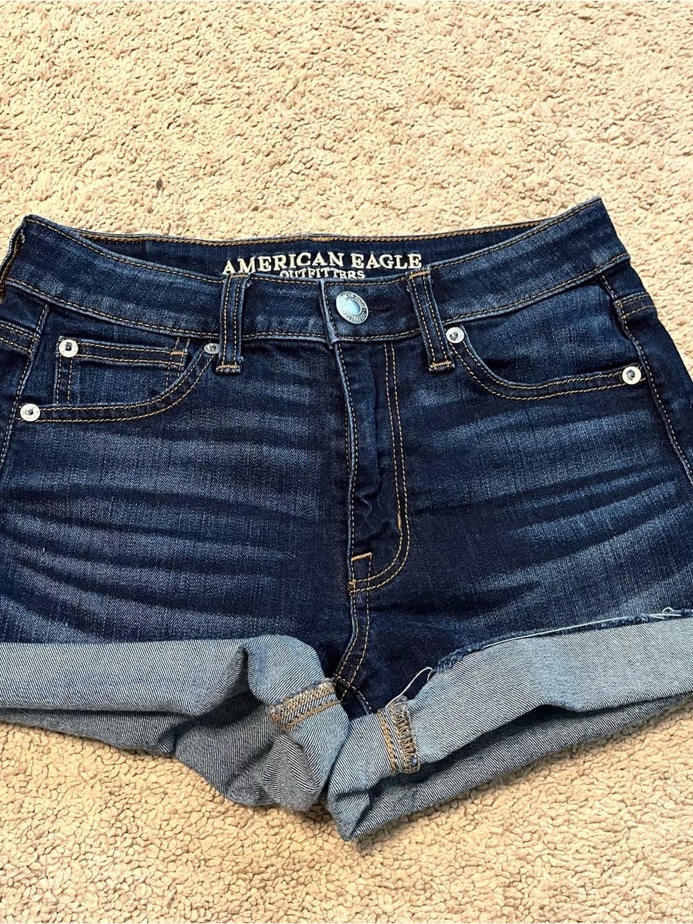 American Eagle Outfitters Navy Blue Rolled Hem Denim Shorts